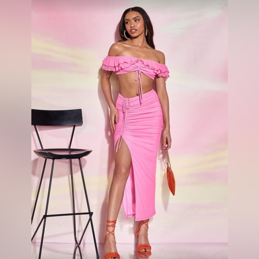 Pink Ruched Top & Skirt